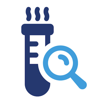 Test tube and magnifying glass icon