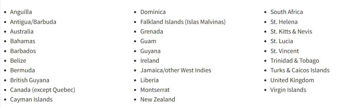 english language countries