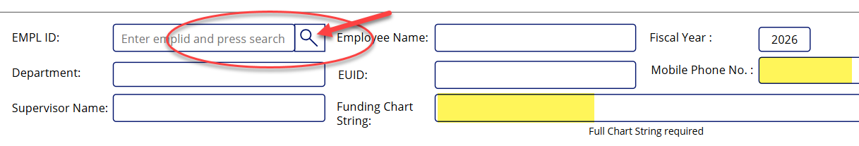 the empl id field with a magnifying glass