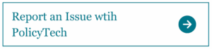 Imagine depicted as a square button with "Report an Issue with PolicyTech" in the middle.